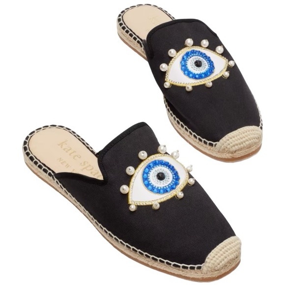 Shoes - NWOB Kate Spade Black Azura Evil Eye Espadrille Mules 8